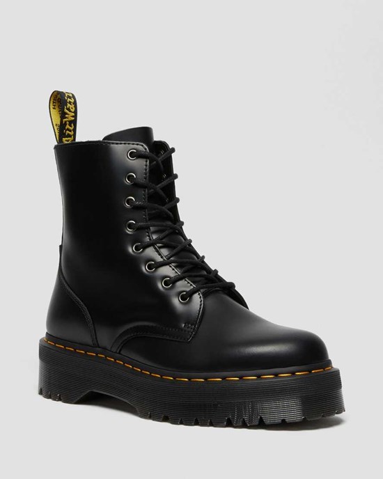Women's Dr Martens Jadon Smooth Leather Lace Up Boots Black Polished Smooth | 012QKSJAX